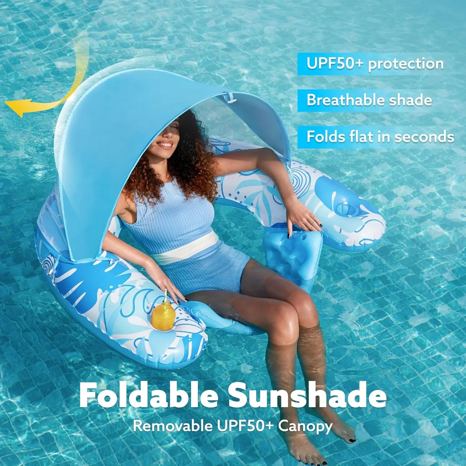 Bouée Gonflable Fauteuil Pare-Soleil détail de l'auvent