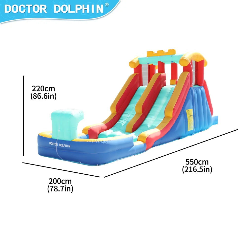 Château gonflable PVC double toboggan eau 5,5 m animation