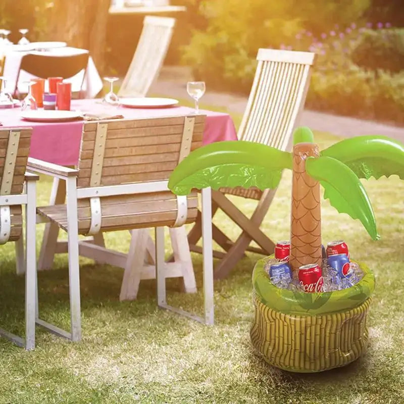 Décoration de table avec seau à glace gonflable tropical