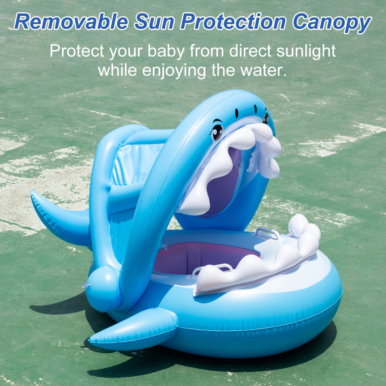 Bouée requin gonflable vue de côté détail PVC
