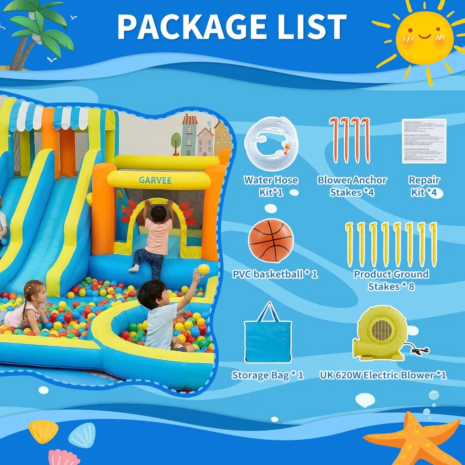 Enfants glissant sur le toboggan aquatique gonflable