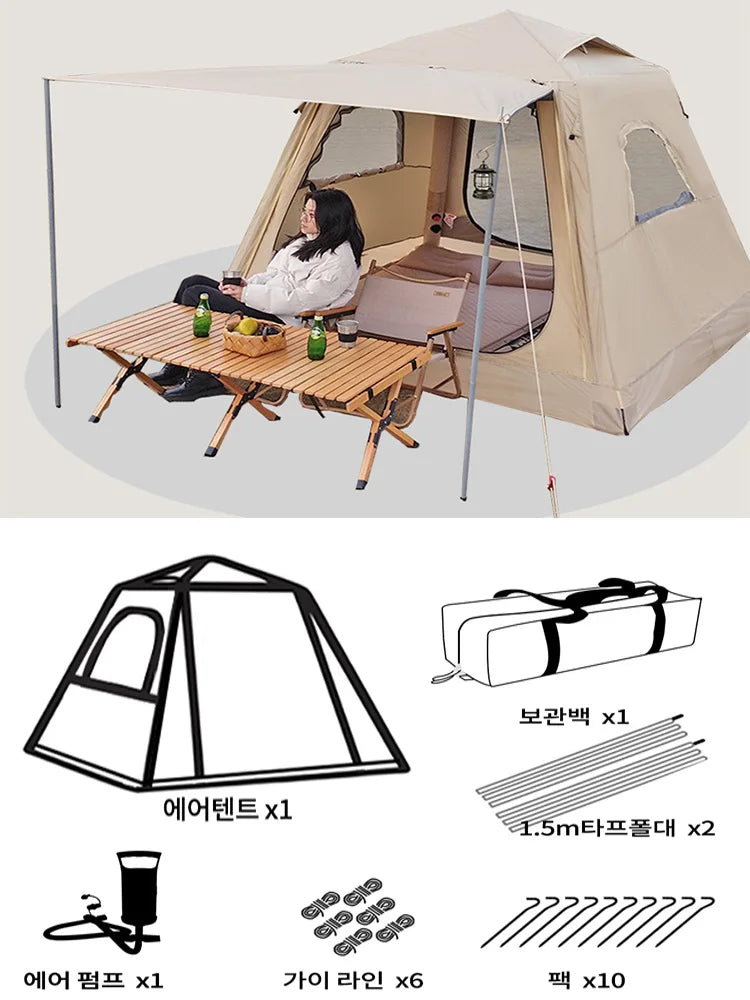 Vue de nuit de la tente gonflable air camping familiale