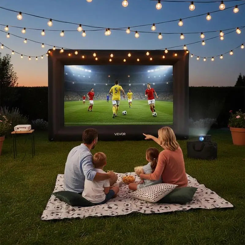 Écran projection gonflable 488 cm dans un jardin