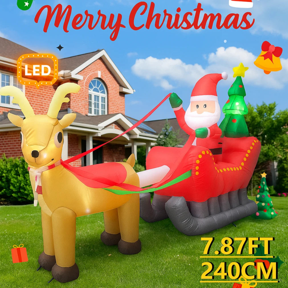 Traîneau gonflable Noël lumineux LED pour décor de jardin féérique