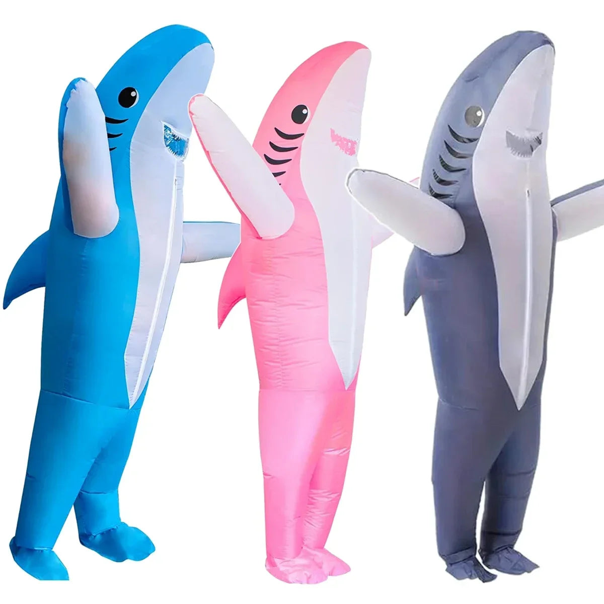 Costume gonflable requin gris adulte de face
