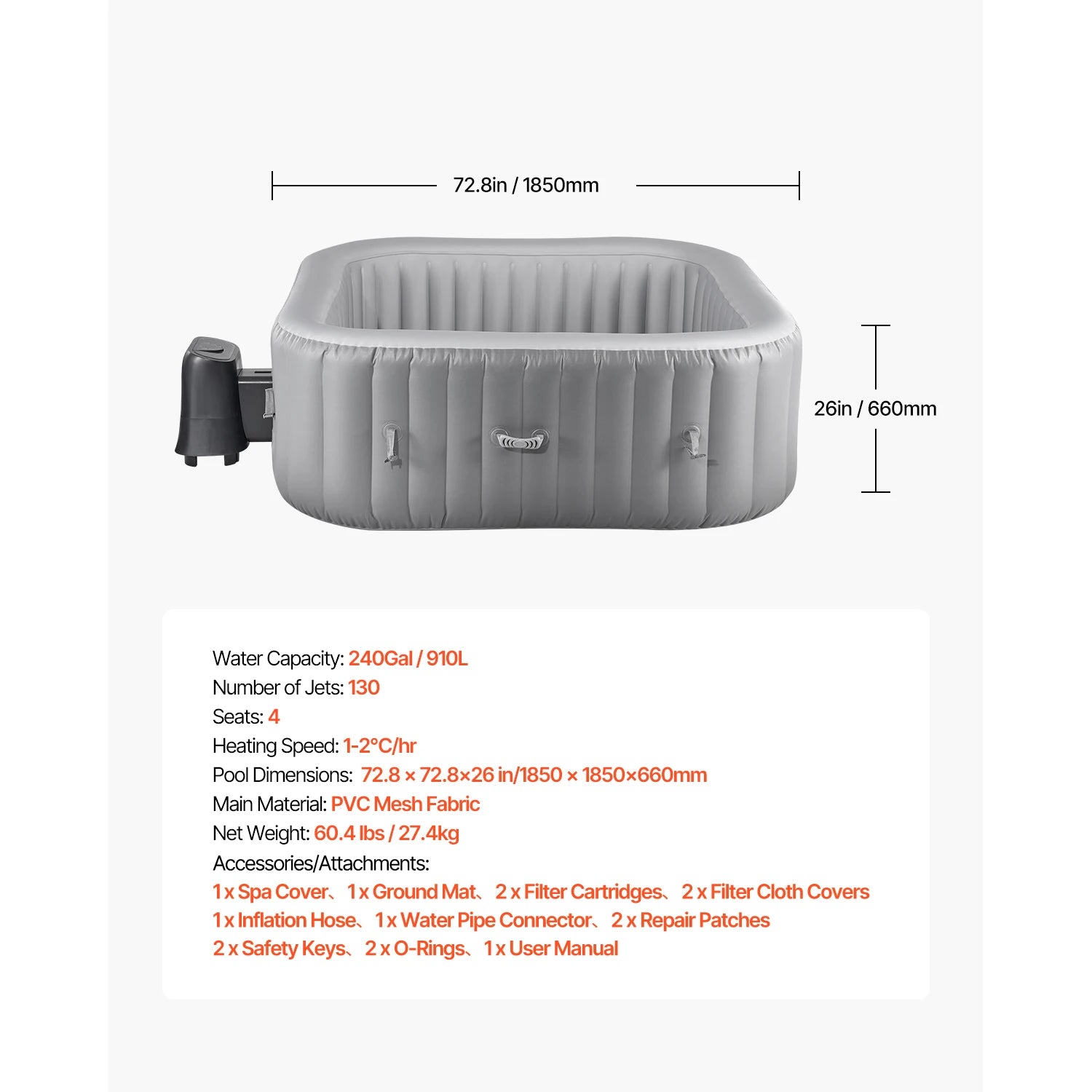 Spa gonflable portable vue d'ensemble jardin