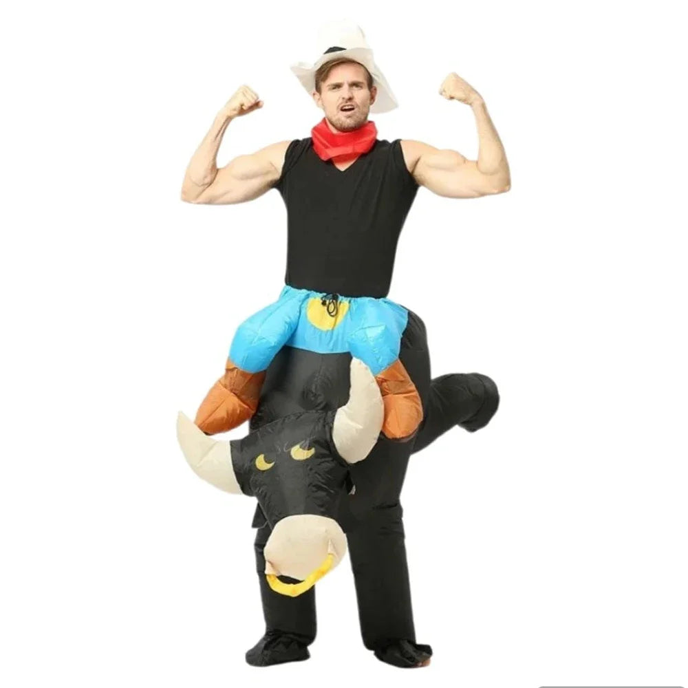 Costume gonflable cowboy taureau rouge adulte