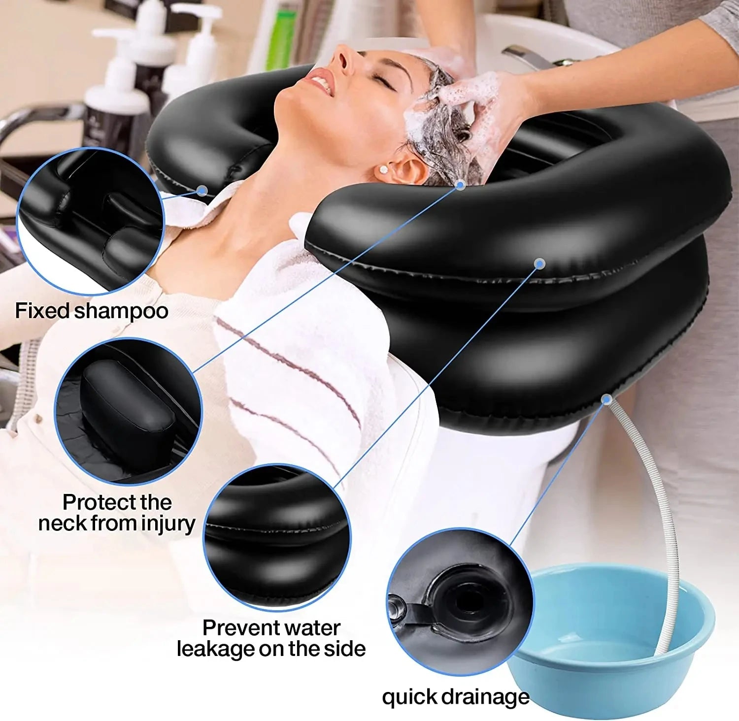 Utilisation du bassin gonflable pour le lavage de cheveux