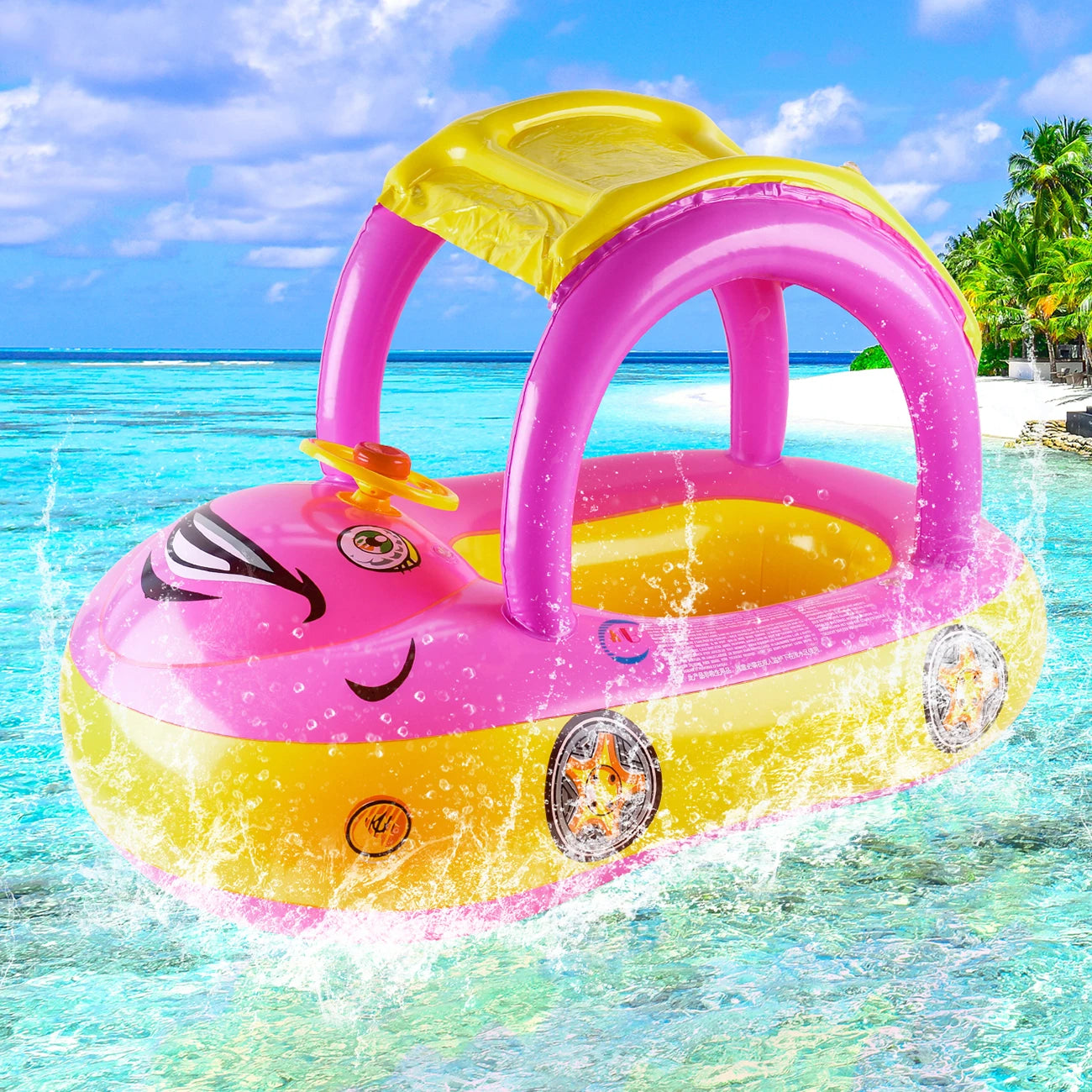 Bouée gonflable voiture bleue pour enfant en piscine