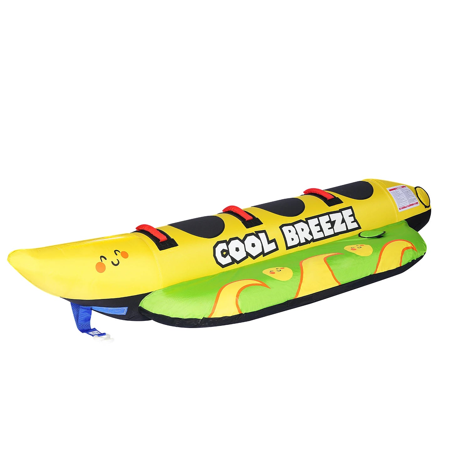 Bouée tractée gonflable banane sur l'eau derrière un bateau