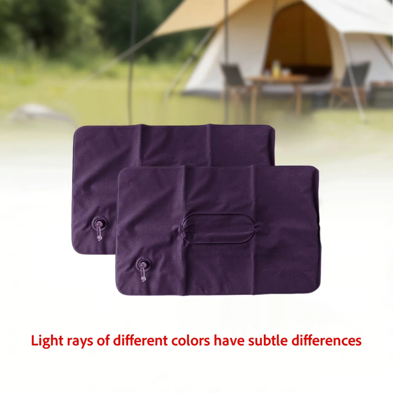 Oreiller gonflable gris utilisé en camping