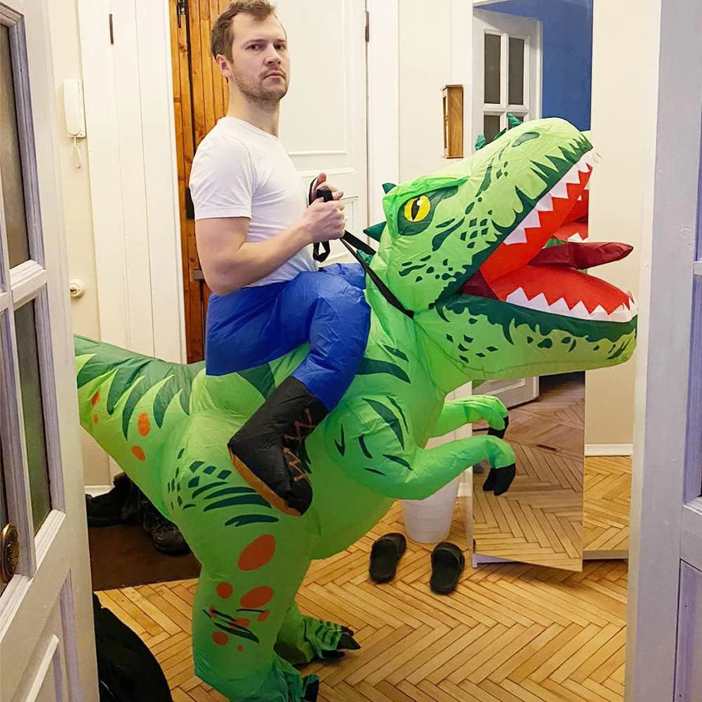 Costume dinosaure gonflable adulte 160-190 cm vert spectaculaire