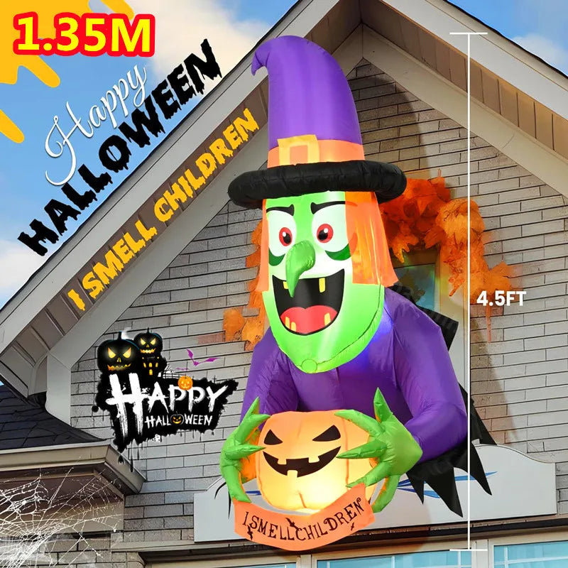 Décoration Halloween gonflable sorcière LED 1,35 m extérieur