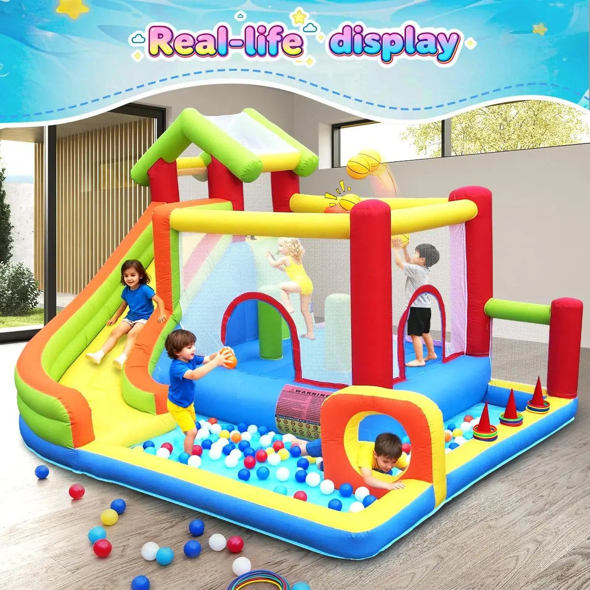 Château gonflable avec toboggan pour enfants 3-10 ans