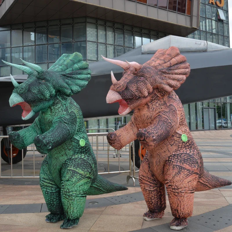 Costume gonflable triceratops vert adulte de face
