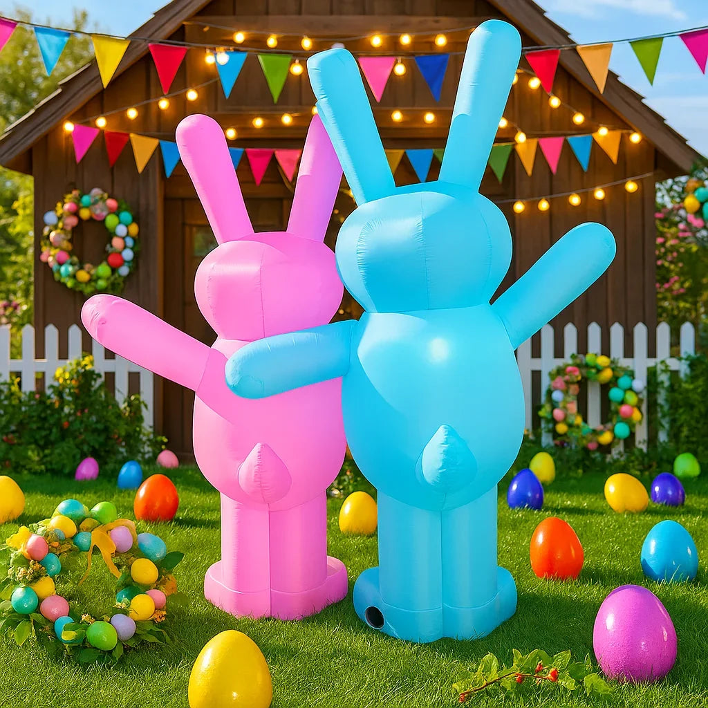 Décoration gonflable lapins Pâques 6 pieds vue de face