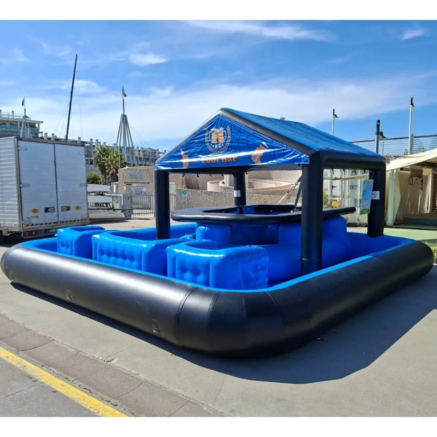 Bar gonflable piscine installe pour une fete aquatique