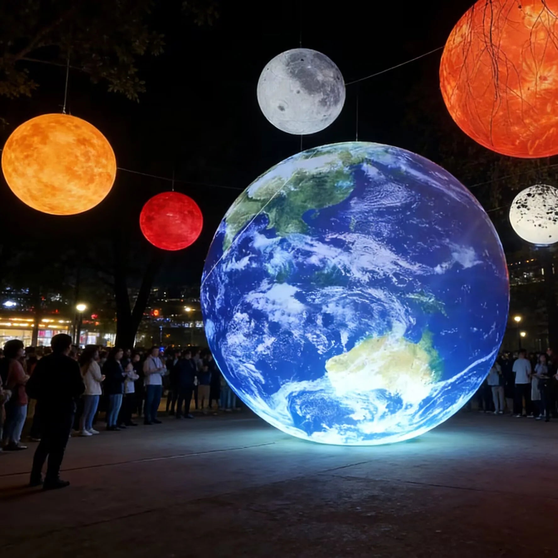 Ballon gonflable terre lumineux LED suspendu au plafond