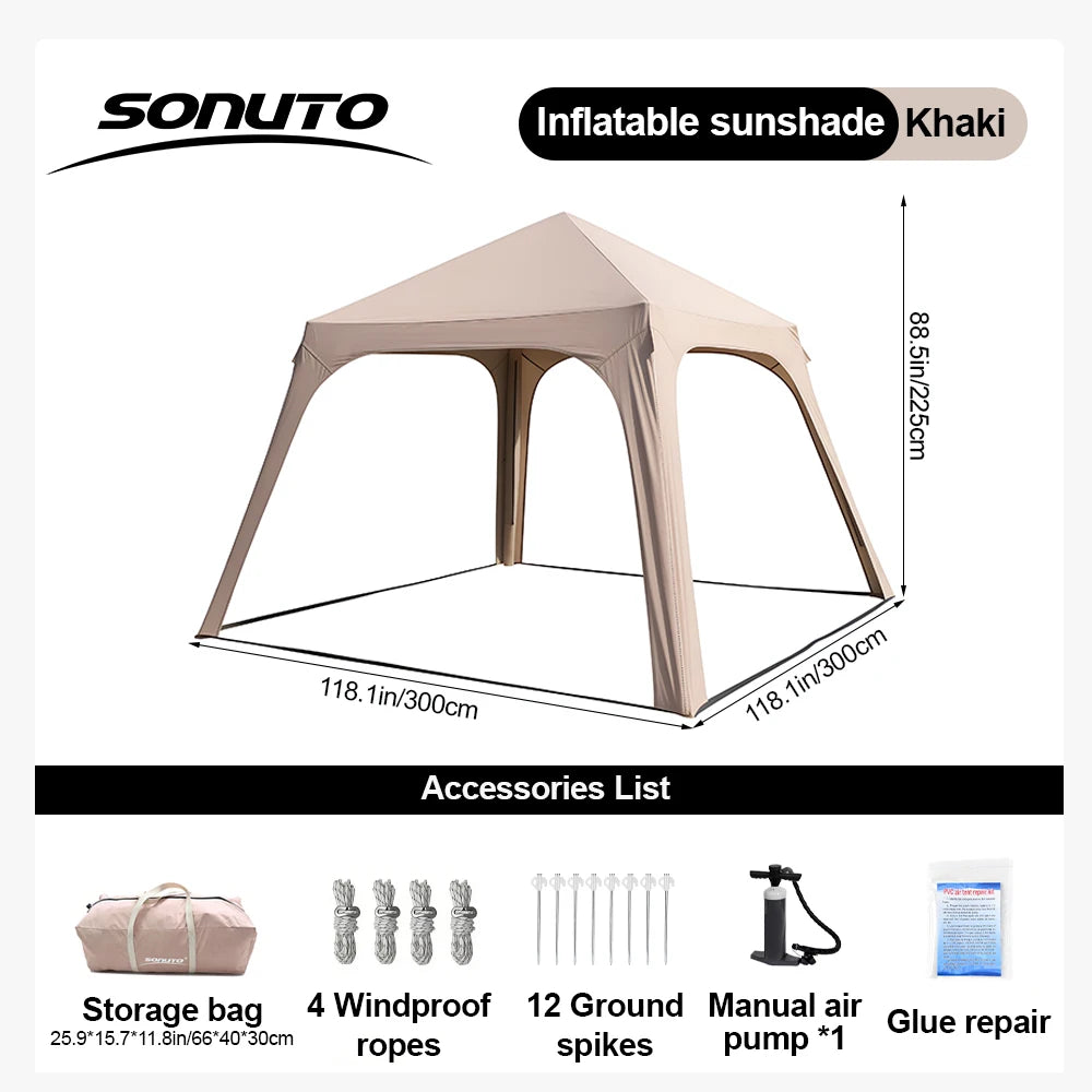Vue d'ensemble de la tente gonflable glamping auvent 4 saisons