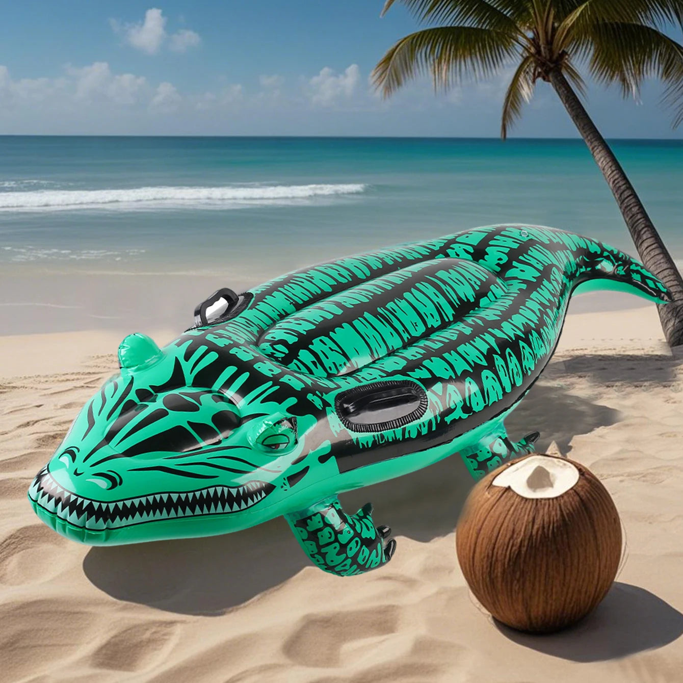 Bouée gonflable crocodile vert flottant