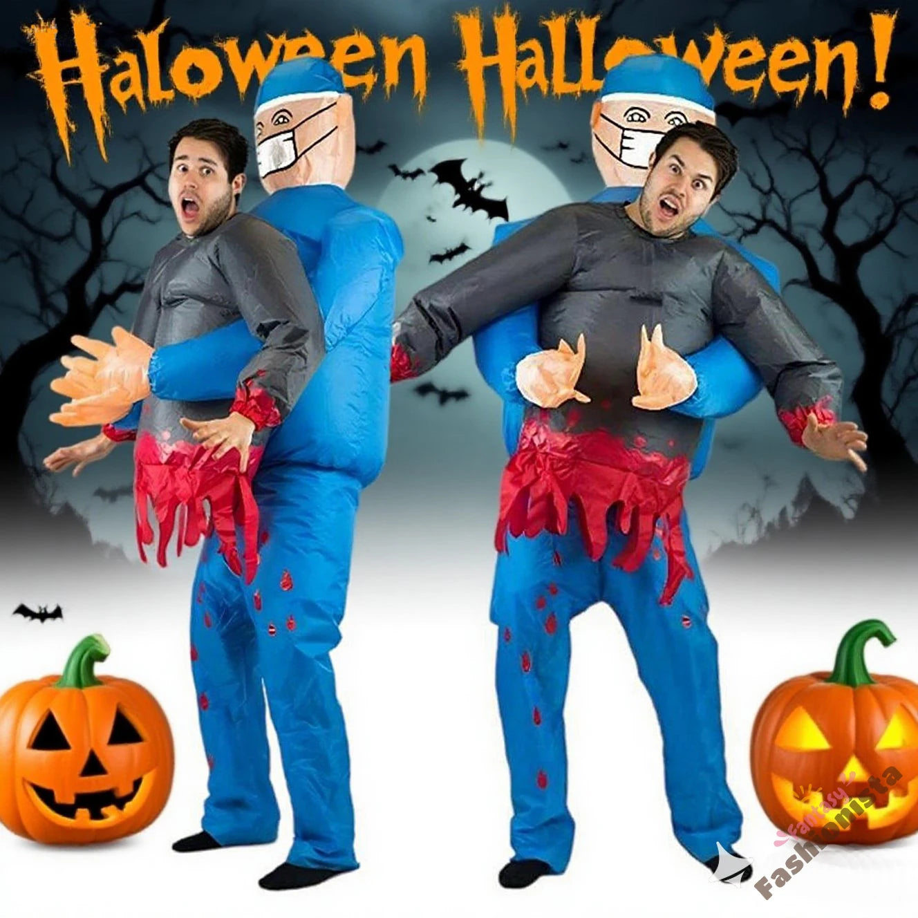 Costume gonflable zombie demi-corps adulte vue de face