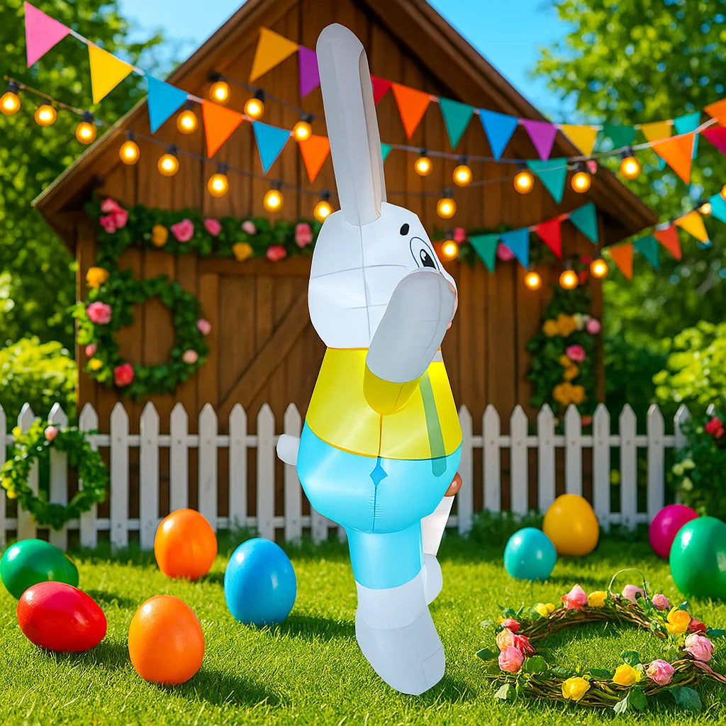 Décoration gonflable Pâques lapin panier 210cm extérieur