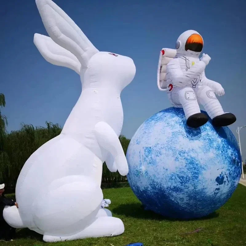 Détail du tissu Oxford et de l'anneau d'ancrage de la décoration gonflable lune astronaute