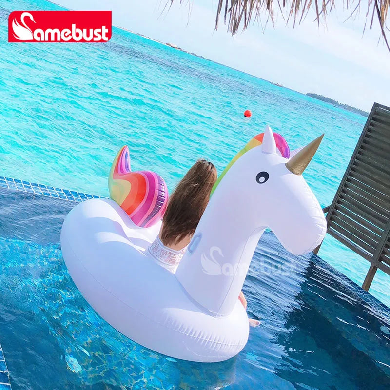 Bouée gonflable animal chevauchable licorne étoilée piscine