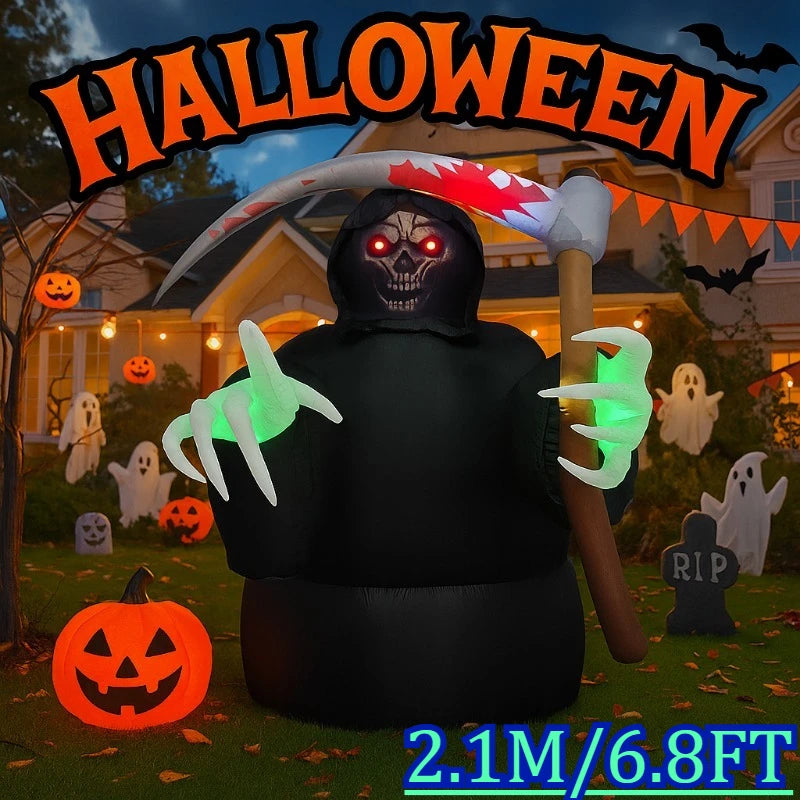 Décoration Halloween gonflable faucheuse 6,8 pieds illuminée de nuit