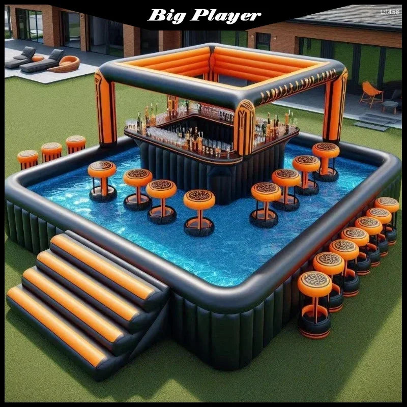 Boissons posées sur le plateau du bar gonflable piscine