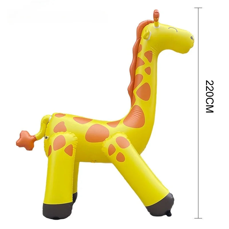 Girafe gonflable installée pour une fête d'anniversaire