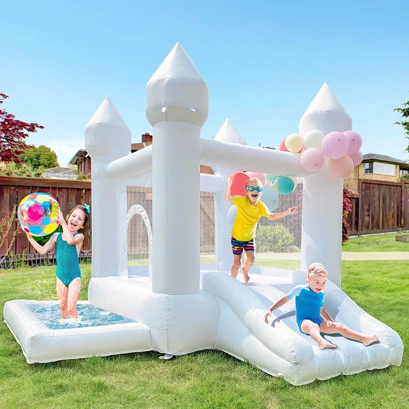 Château gonflable blanc 2,7 m avec toboggan pour enfants