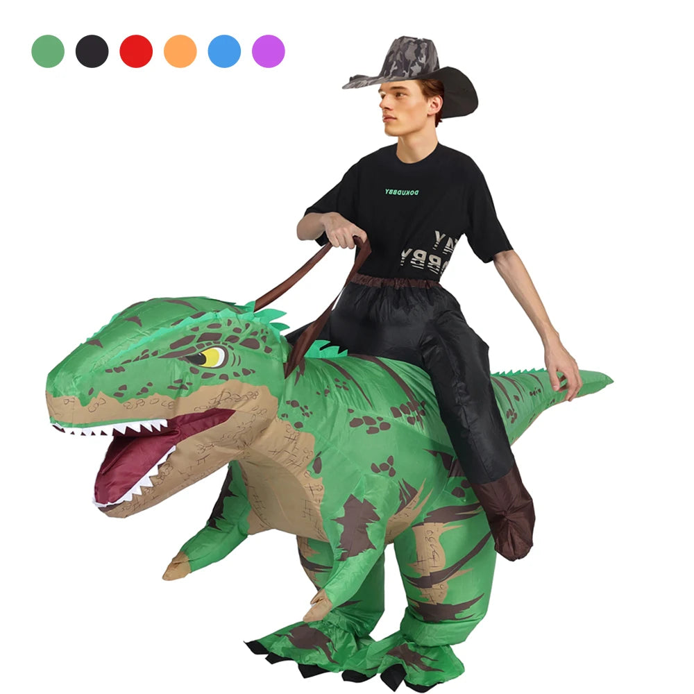 Costume gonflable T-Rex cavalier noir adulte