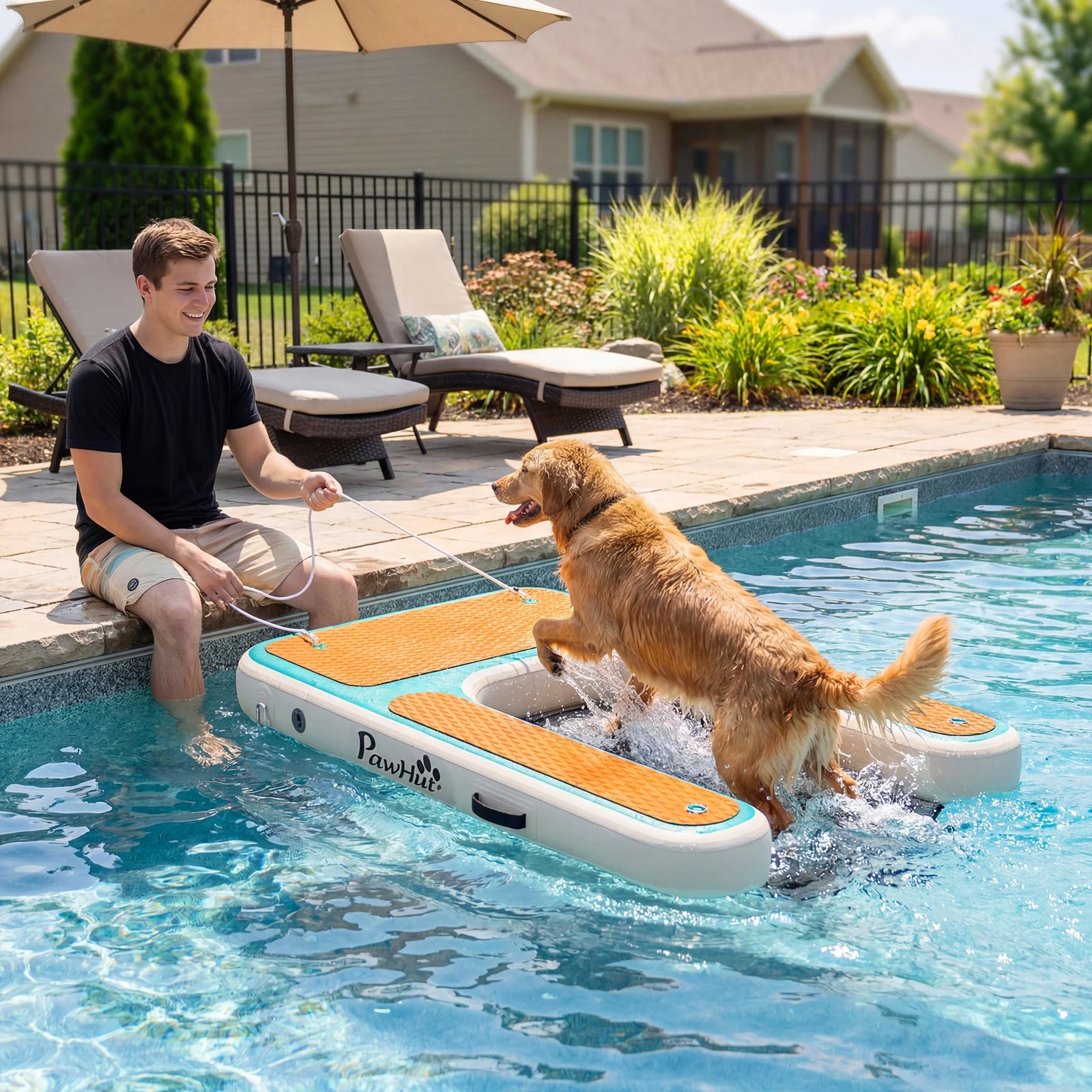 Rampe gonflable pour chien vue d'ensemble 151x102 cm orange