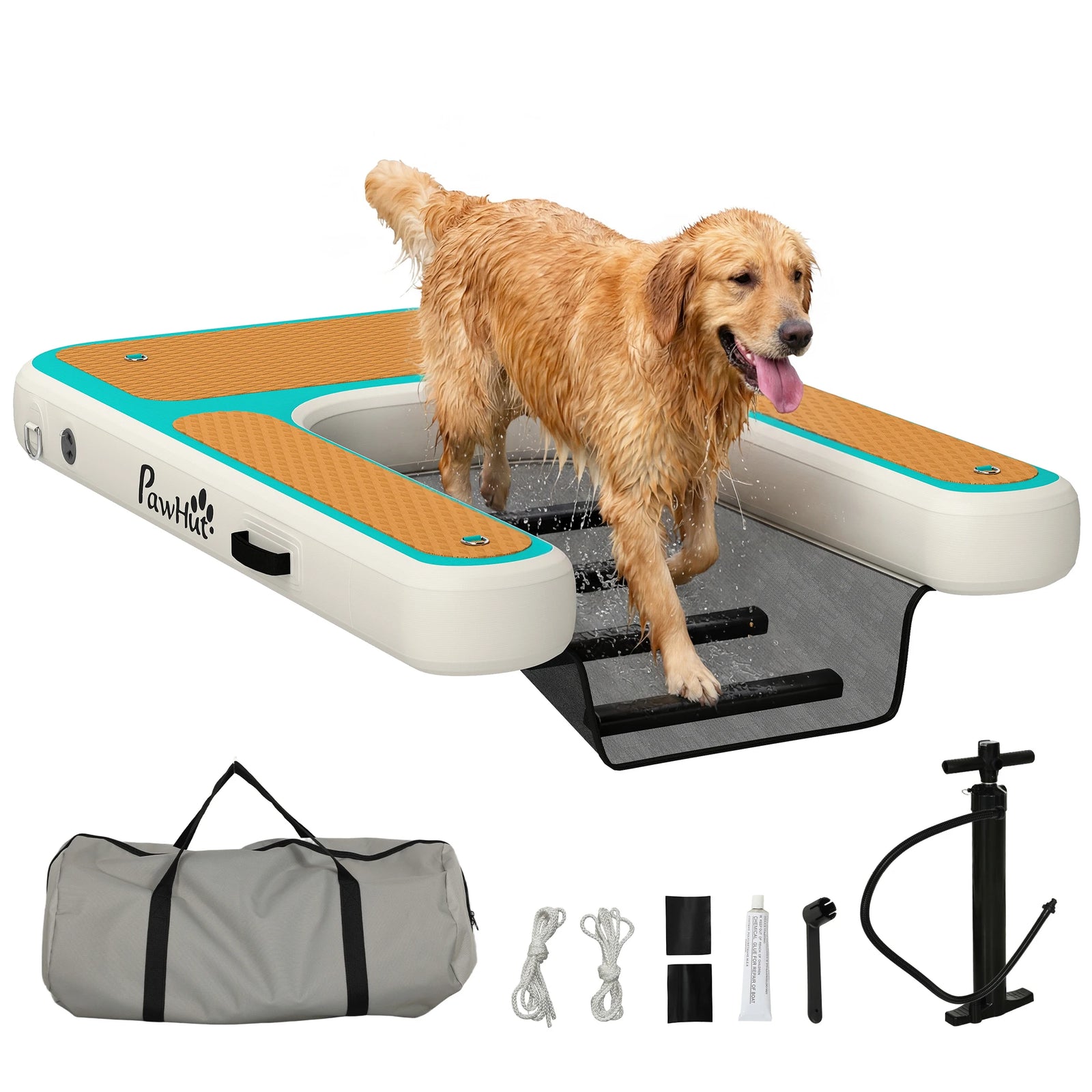 Rampe gonflable pour chien vue d'ensemble 151x102 cm orange