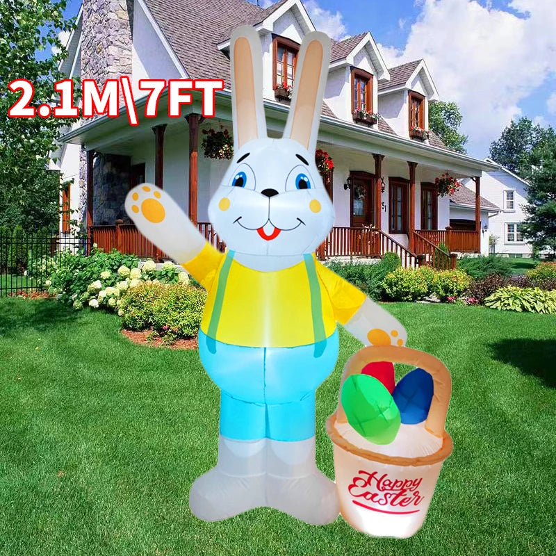 Lapin gonflable géant 2,1 m LED Pâques jardin
