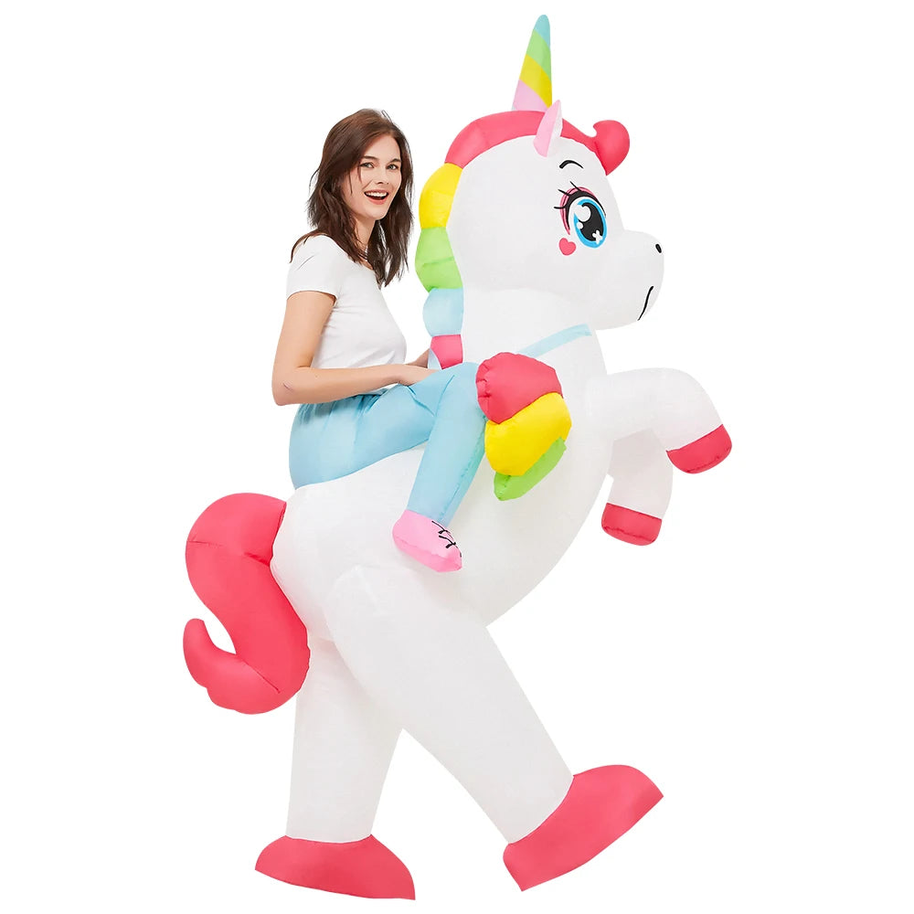 Costume gonflable licorne cheval cavalier adulte vue de face