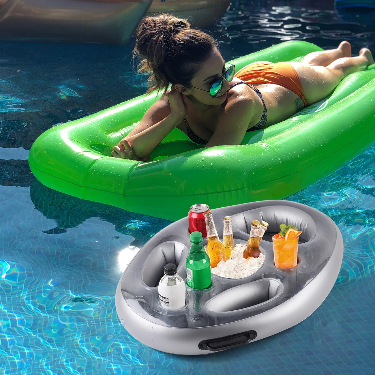 Accessoire gonflable porte-gobelet avec bac à glace flottant