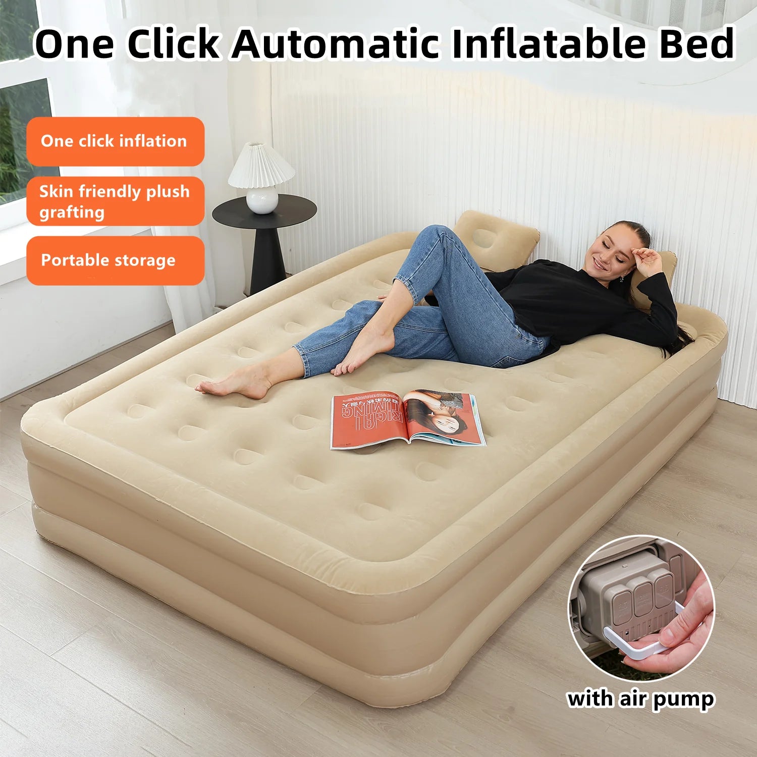 Détail du revêtement PVC velours du matelas gonflable