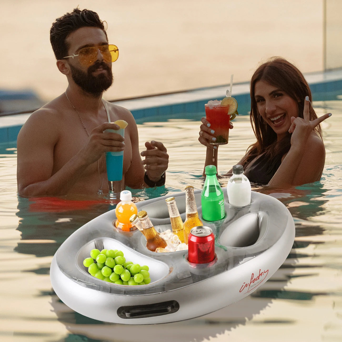 Accessoire gonflable porte-gobelet avec bac à glace flottant