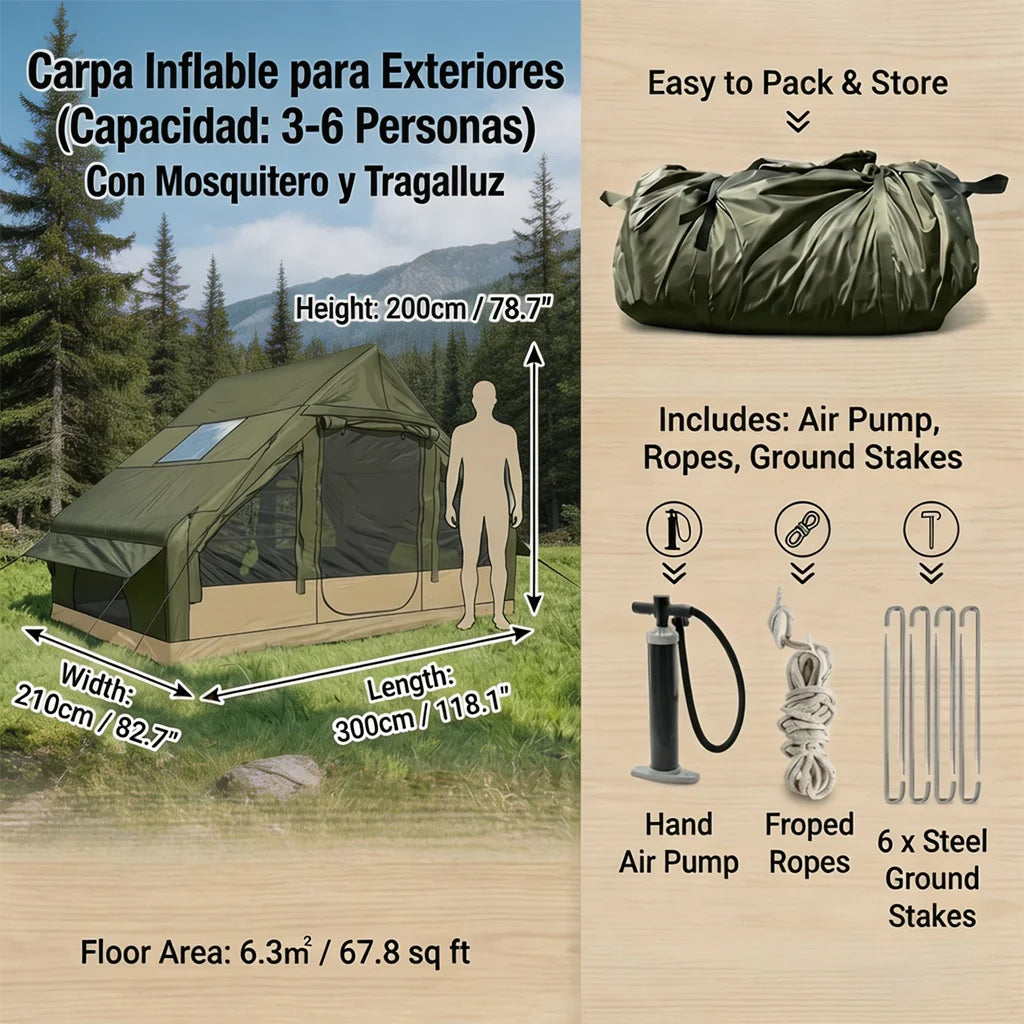 Tente gonflable cabane vert militaire de nuit