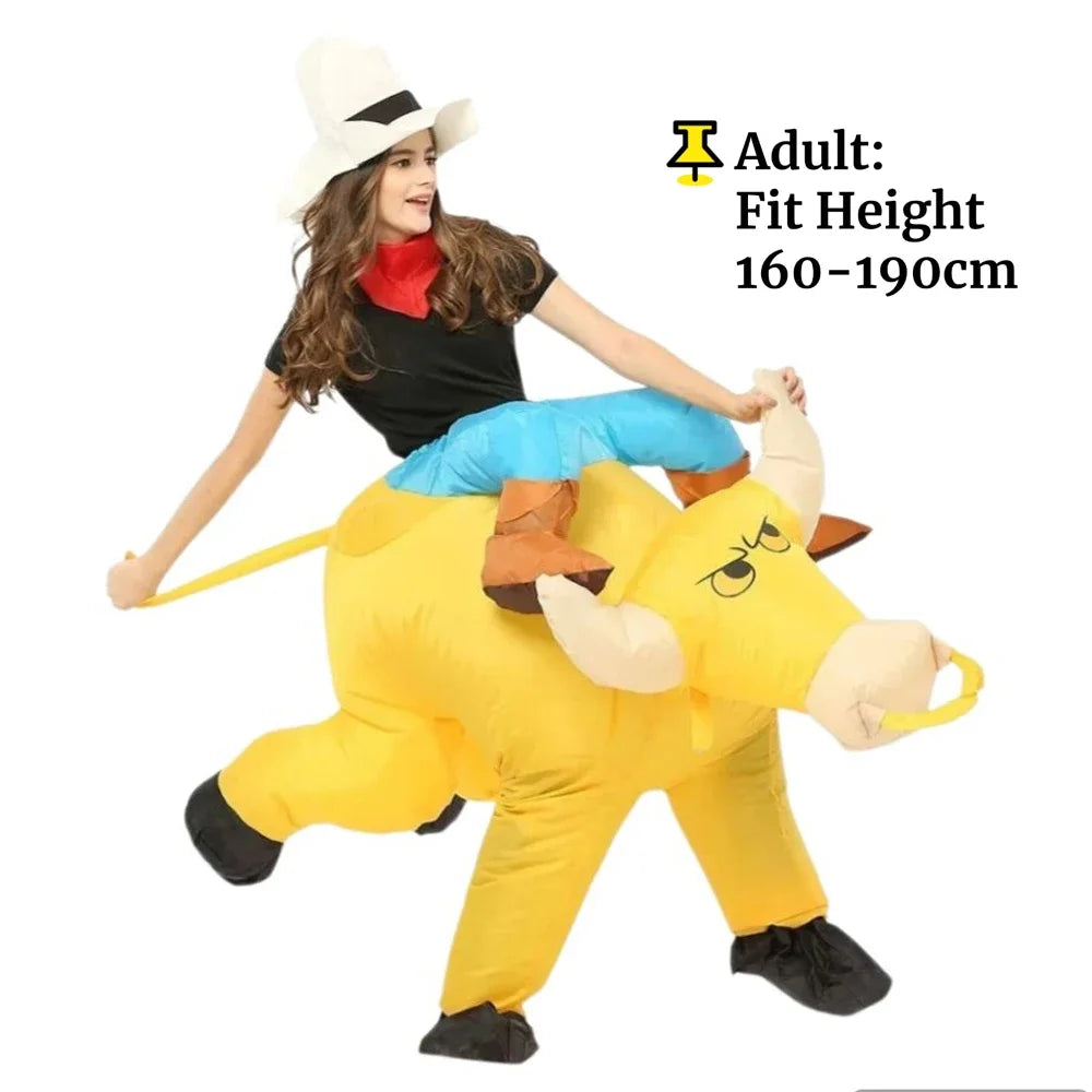 Costume gonflable cowboy taureau en animation de rue