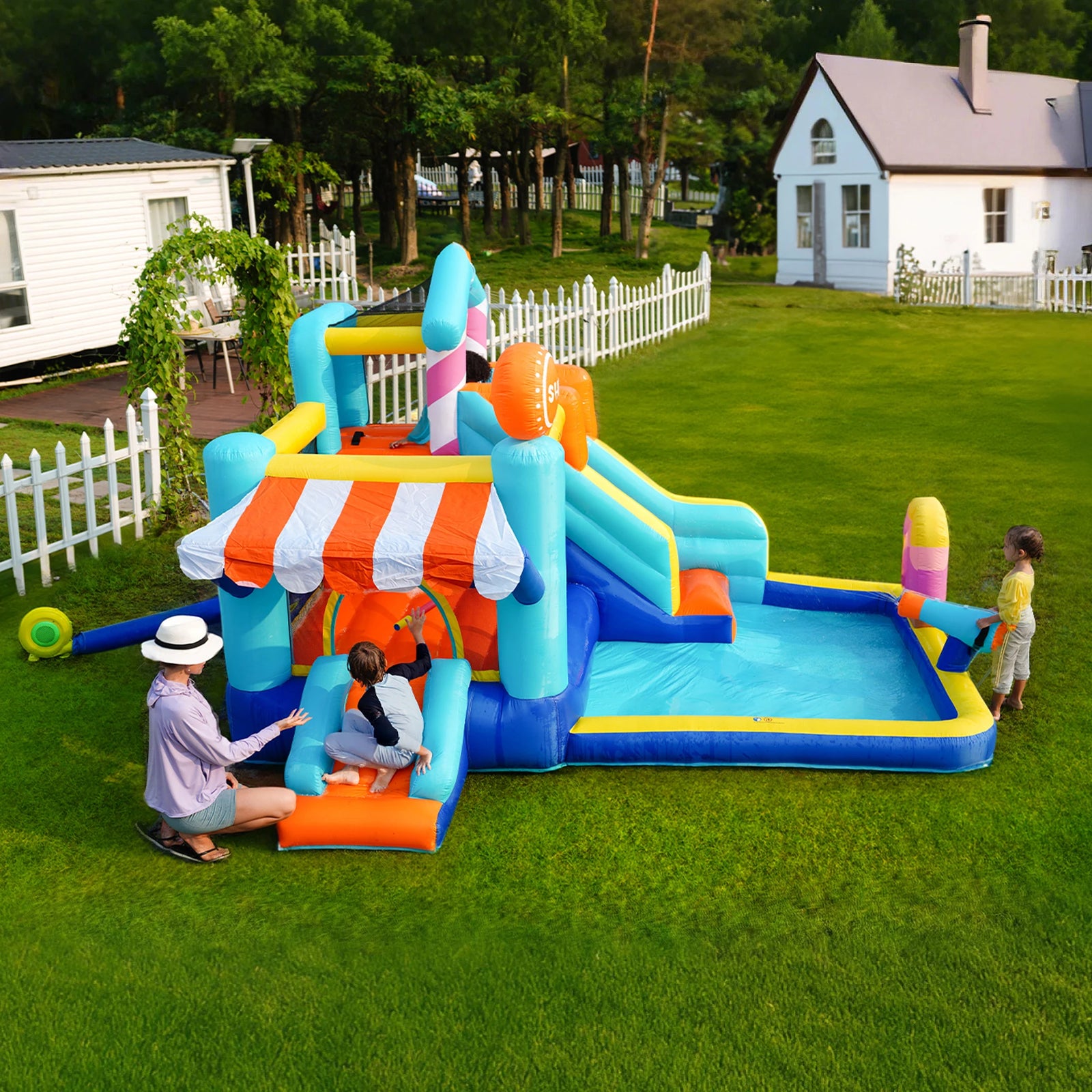 Double toboggan château gonflable aquatique détail