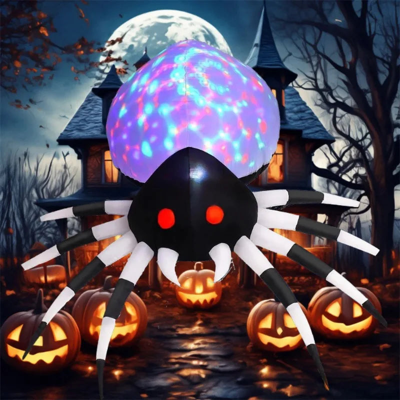 Araignée gonflable devant une maison pour Halloween
