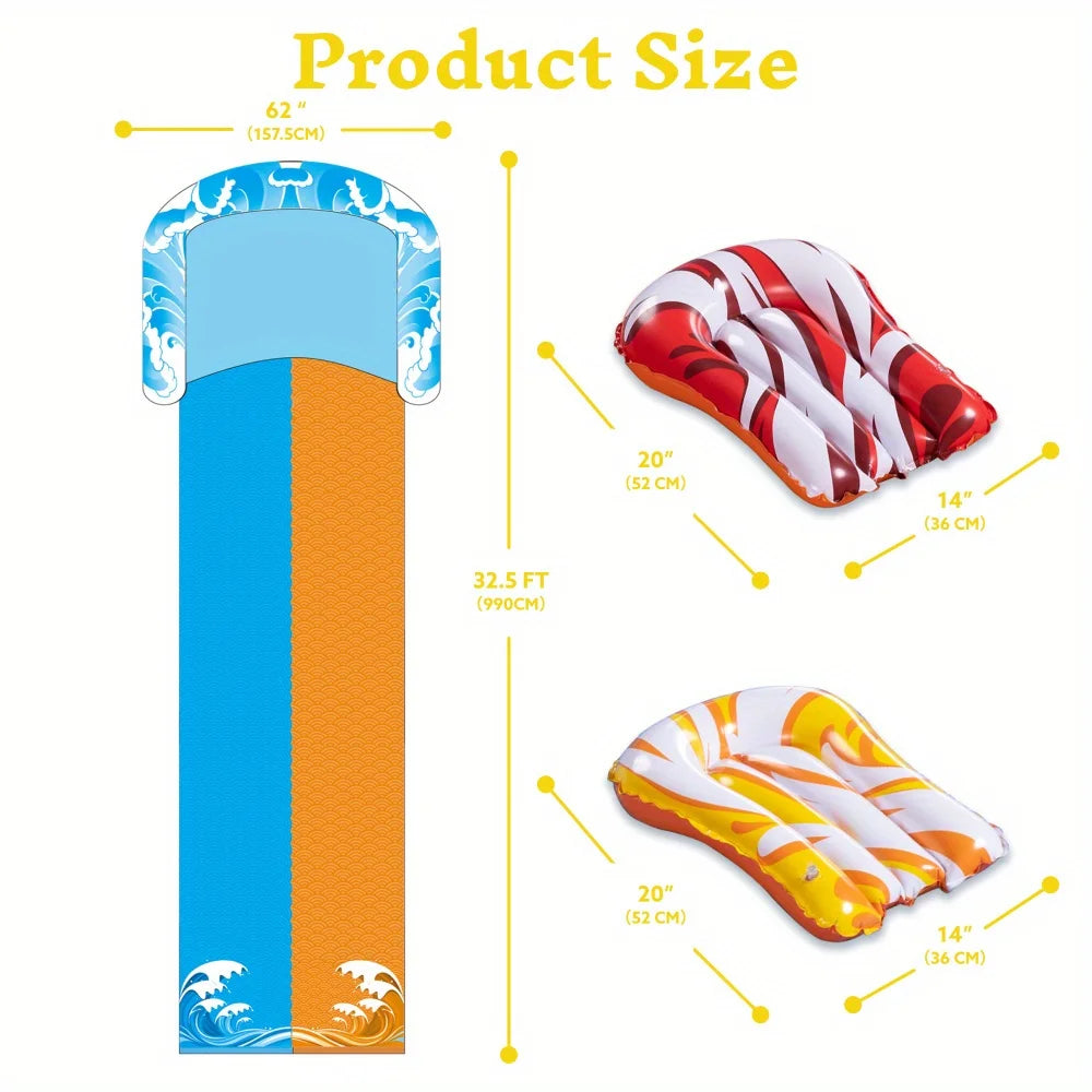Vue d'ensemble du toboggan aquatique gonflable multicolore