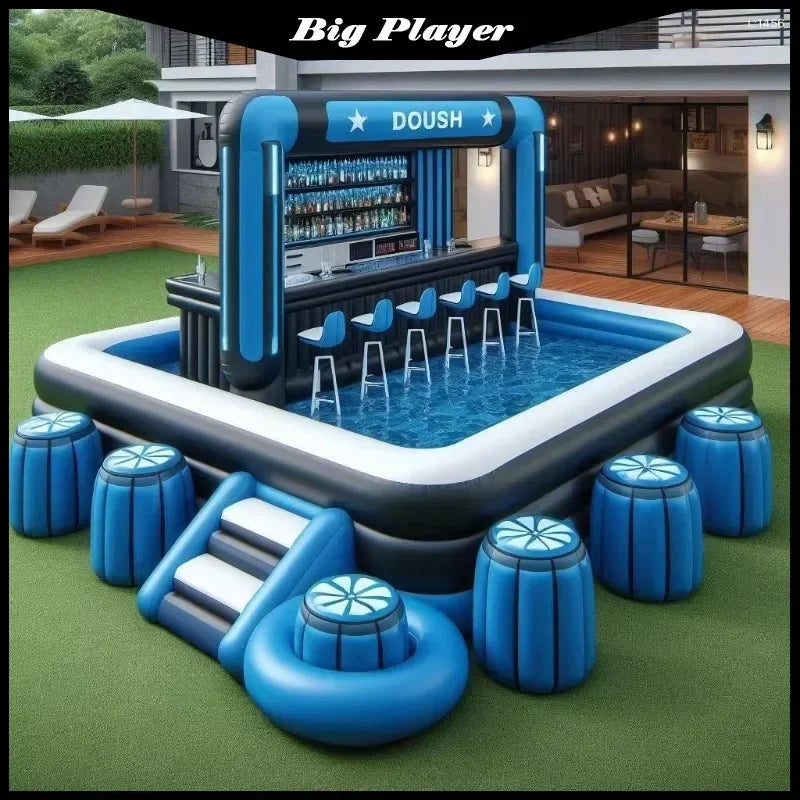 Bar gonflable piscine avec plusieurs sièges flottants autour