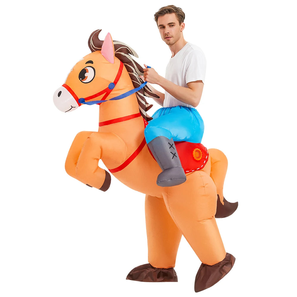 Costume gonflable canard cowboy cheval adulte vue de face