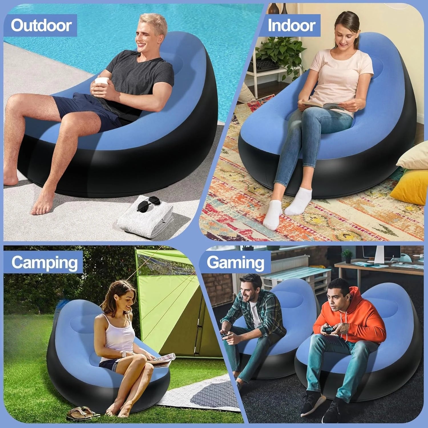Canape gonflable avec repose-pieds vue de face