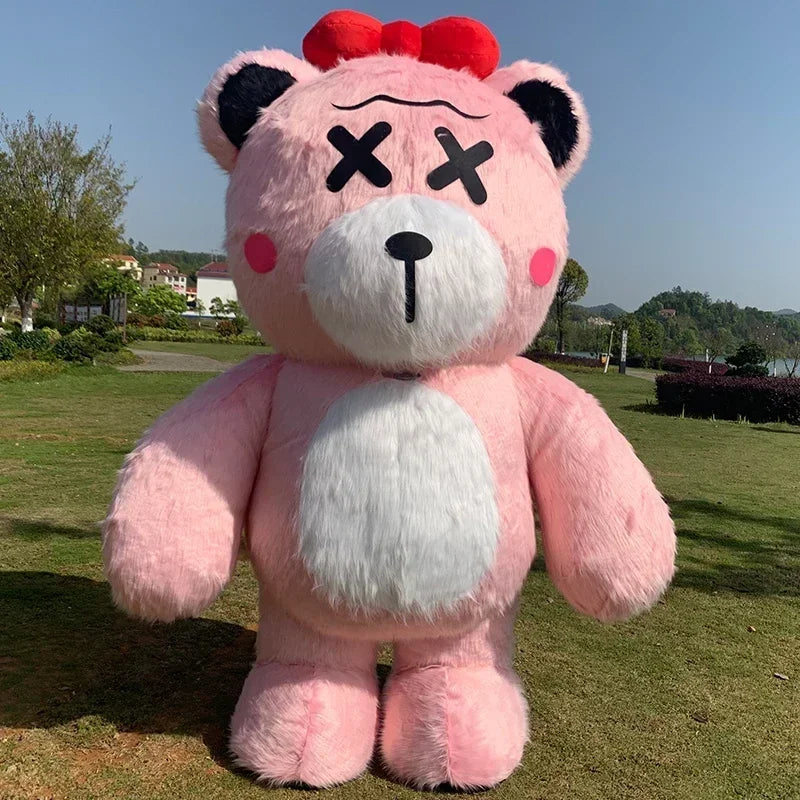 Costume gonflable ours peluche rose vue de face