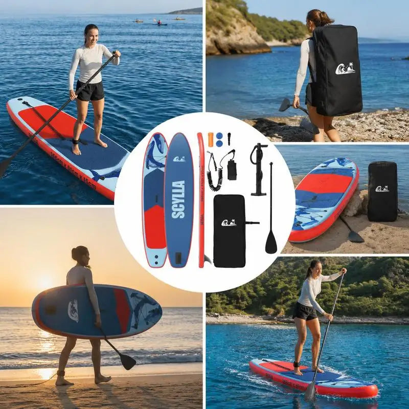 Stand up paddle gonflable rigide bleu sur l'eau